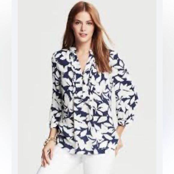 BANANA REPUBLIC Floral Popover Leaf Blouse Medium - Picture 1 of 11